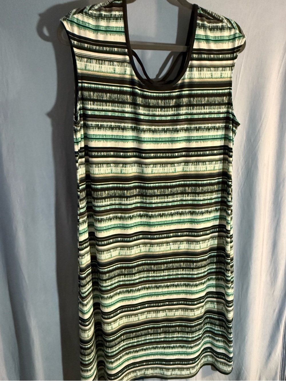 Christopher & Banks Striped Sleeveless Midi Dress in Green, Black & White